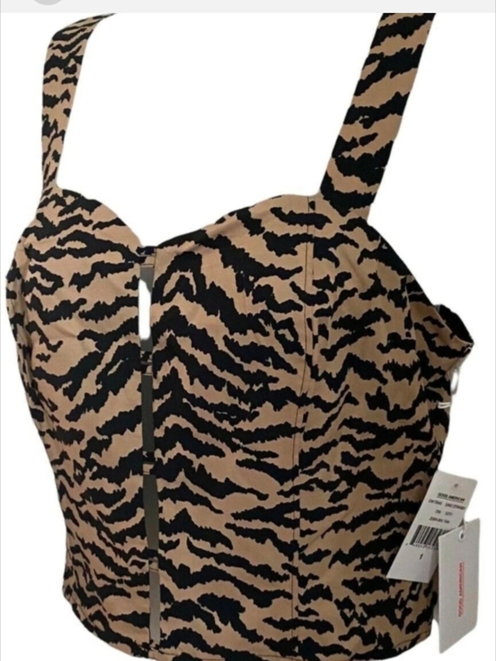 NWT Good American Zebra Bra Tank Crop Top Size 1 Tiger Print Corset Bustier